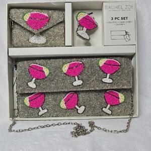 Rachel Zoe Silver and Pink Cocktail Beaded Clutch Set